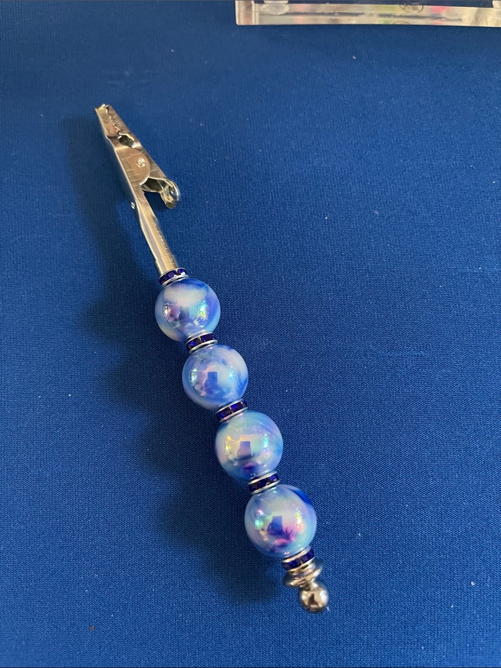 Hand Crafted Iridescent Blue Pearl Bead Alligator Clip
